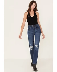 Levi's Women's 724 Dark Wash High Rise Distressed Straight Jeans
