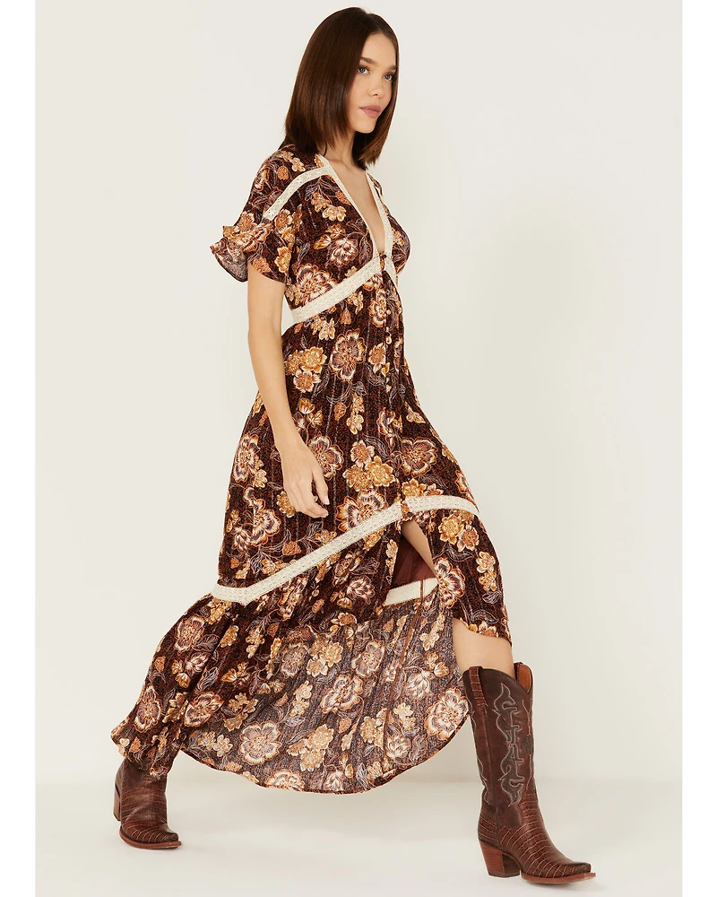 Shyanne Women's Short Sleeve Floral Print High-Low Maxi Dress