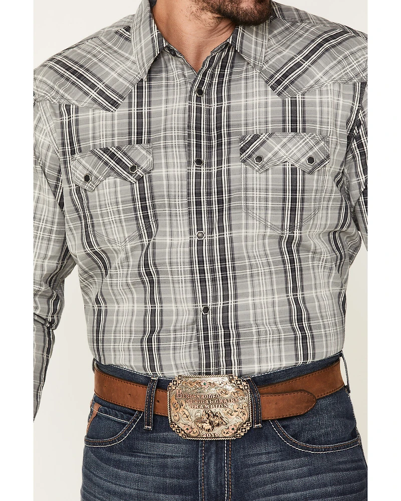 Moonshine Spirit Men's Tuning Fork Plaid Print Long Sleeve Snap Western Shirt