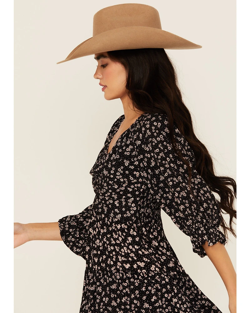 Angie Women's Floral Print Knot Front Mini Dress
