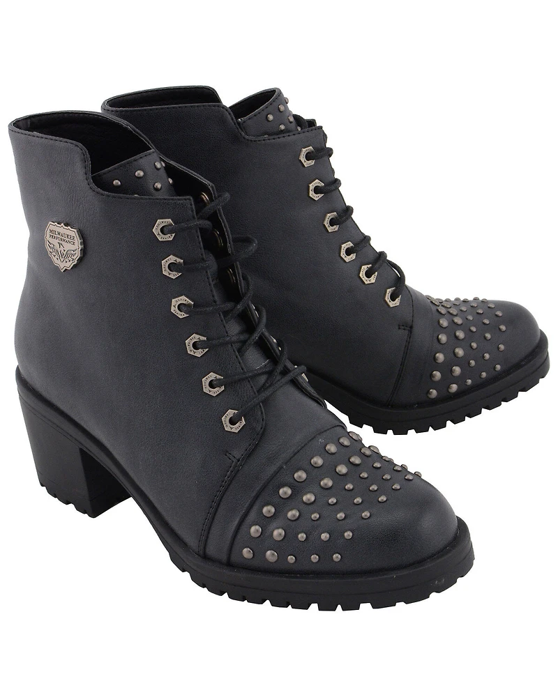 Milwaukee Leather Women's Studded Rocker Boots - Round Toe