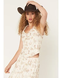 Shyanne Women's Western Conversation Print Lace Sleeveless Ruffle Tank Top