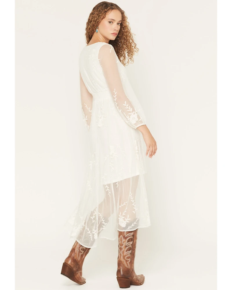 Shyanne Women's Hillside Button Front Embroidered Mesh Midi Dress