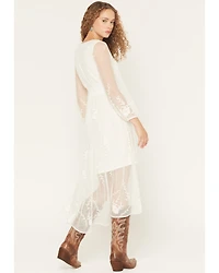Shyanne Women's Hillside Button Front Embroidered Mesh Midi Dress