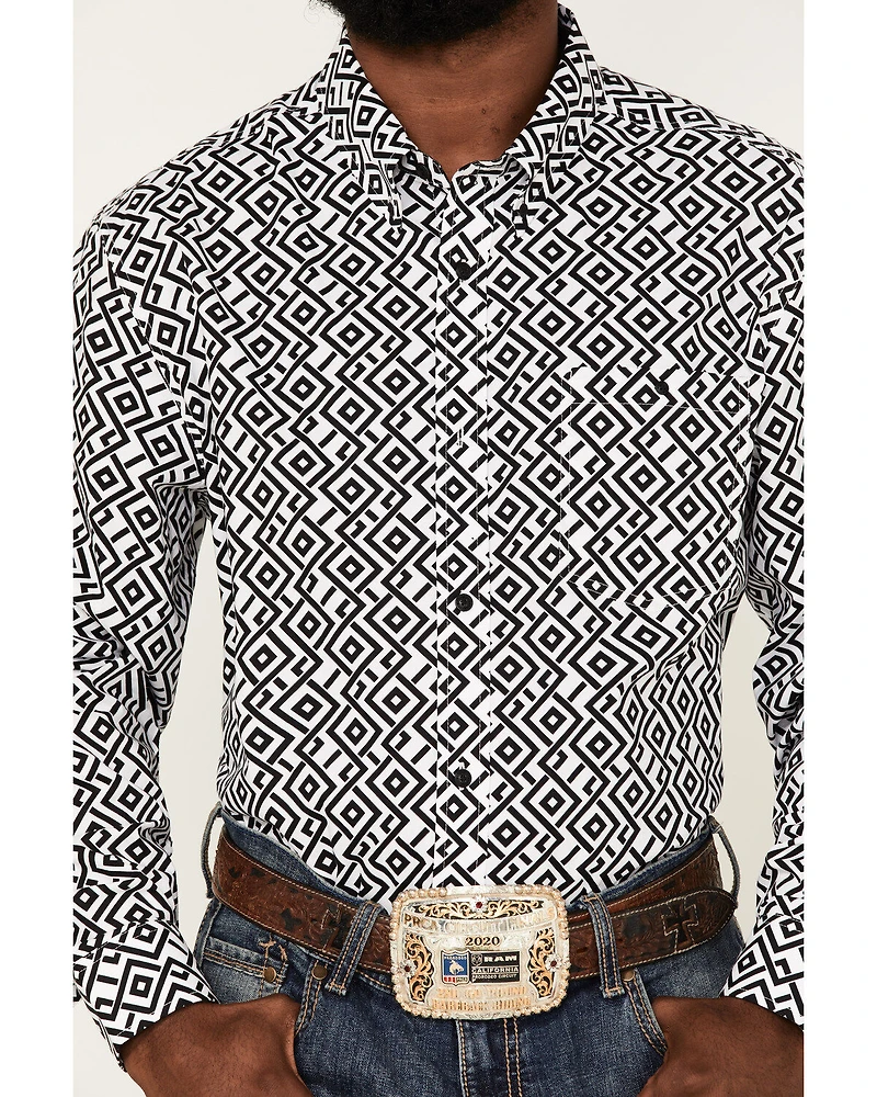 RANK 45® Men's Dillinger Geo Print Long Sleeve Button-Down Stretch Western Shirt