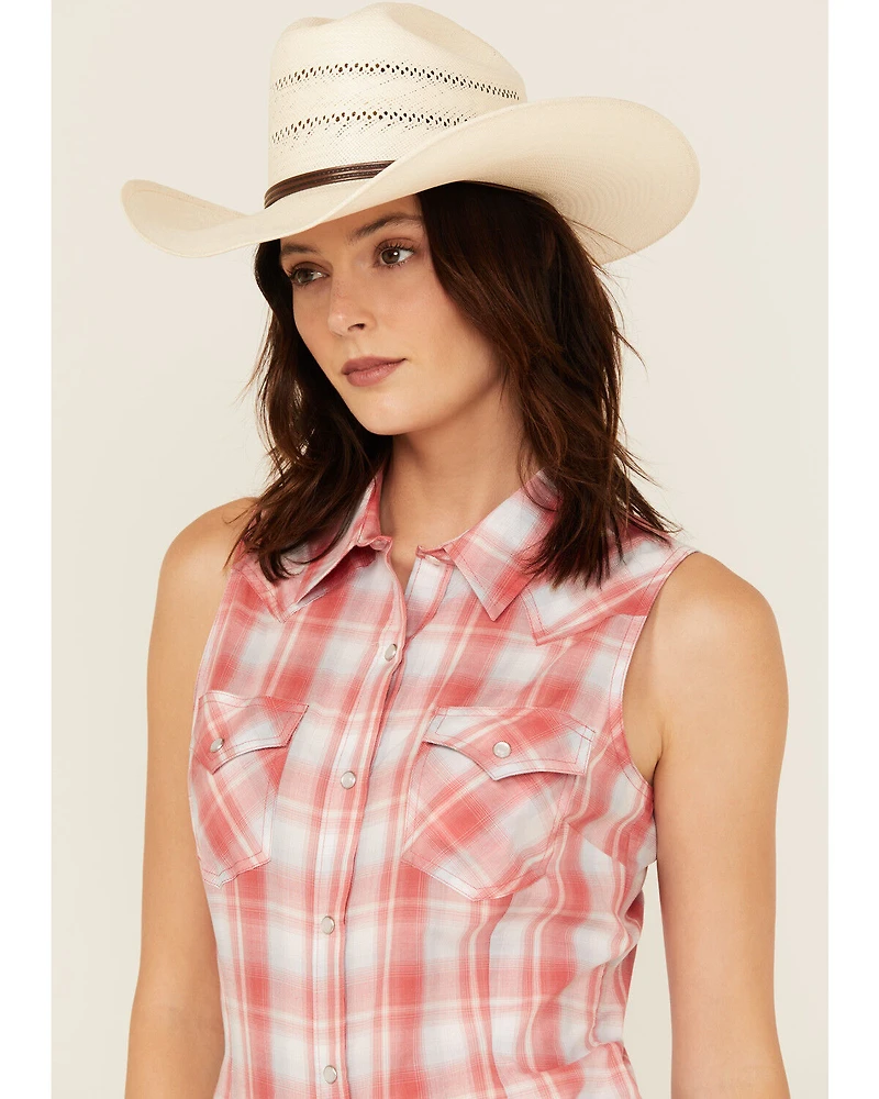 Wrangler Retro Women's Boot Barn Exclusive Plaid Print Sleeveless Pearl Snap Shirt