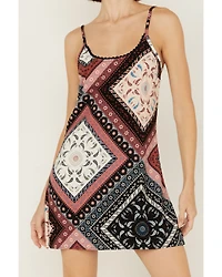 Shyanne Women's Patchwork Printed Sleeveless Mini Slip Dress
