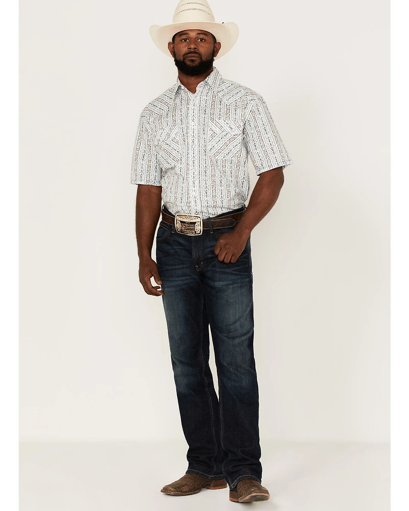 Rough Stock By Panhandle Men's Southwestern Stripe Short Sleeve Pearl Snap Western Shirt