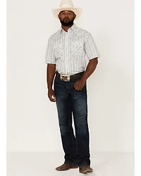 Rough Stock By Panhandle Men's Southwestern Stripe Short Sleeve Pearl Snap Western Shirt