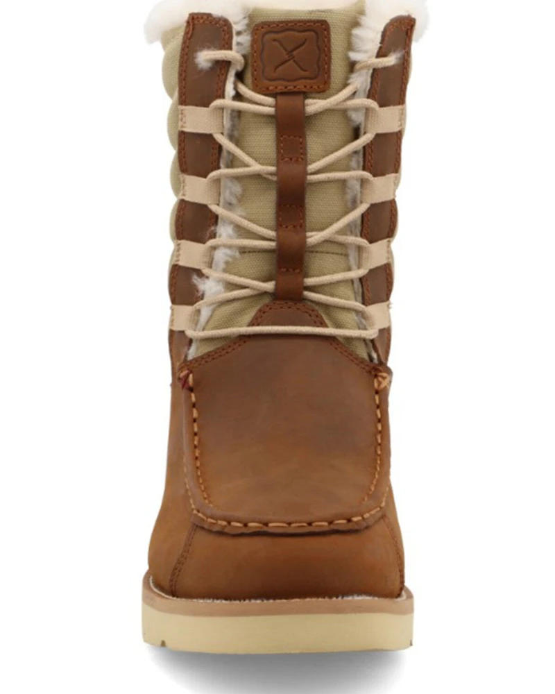 Twisted X Women's Oiled Saddle Lace-Up Shearling Lined Wedge Sole Boots - Moc Toe