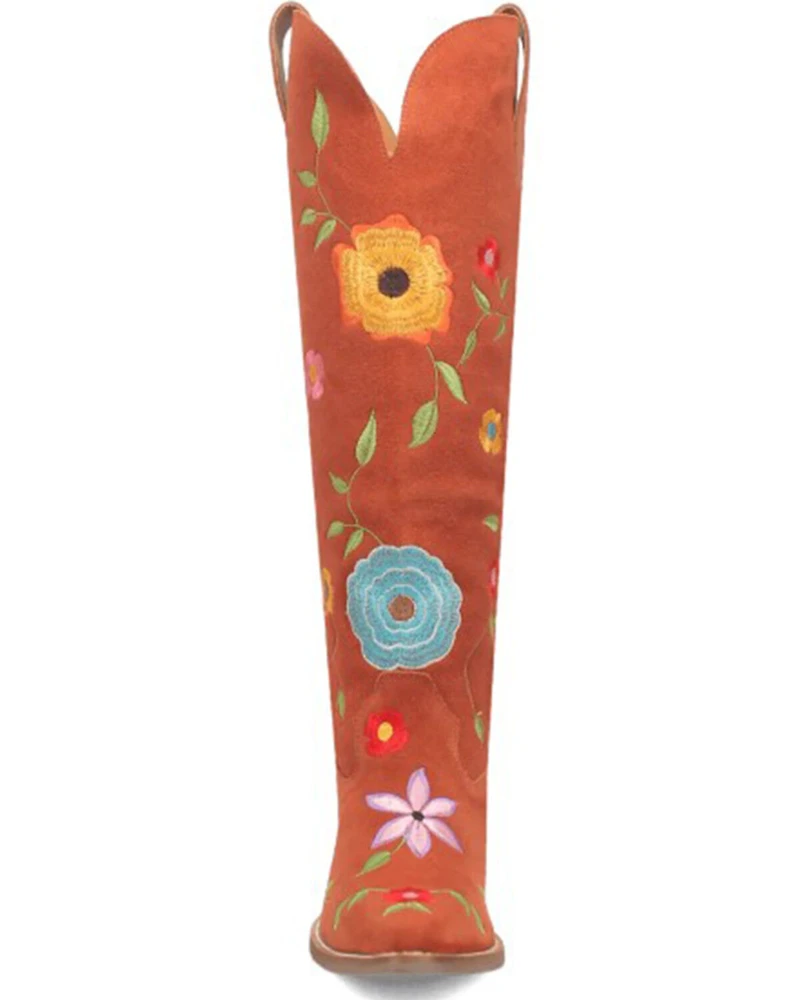 Dingo Women's Flower Power Suede Tall Western Boots - Snip Toe