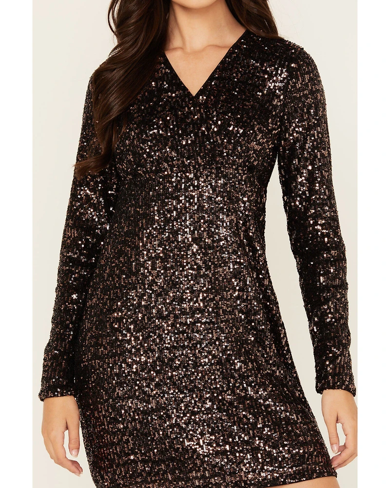 Shyanne Women's Sequins Long Sleeve Mini Dress