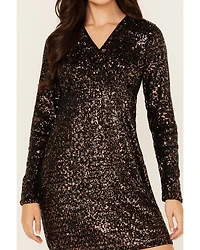 Shyanne Women's Sequins Long Sleeve Mini Dress