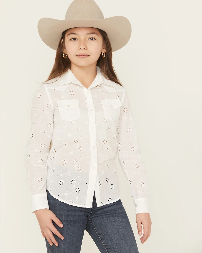 Roper Girls' Eyelet Long Sleeve Button-Down Western Shirt
