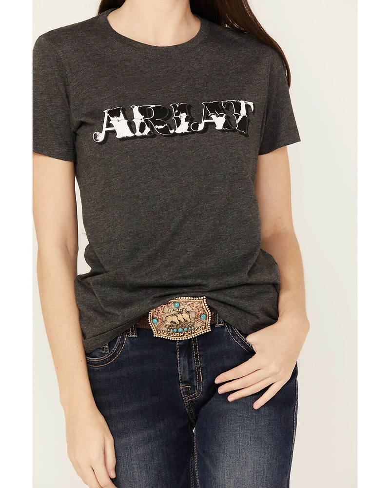Ariat Women's Cow Print Logo Short Sleeve Graphic Tee