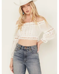 Revel Women's Eyelet Off The Shoulder Long Sleeve Top
