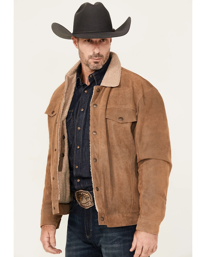 Cripple Creek Men's Sherpa Lined Suede Trucker Jacket