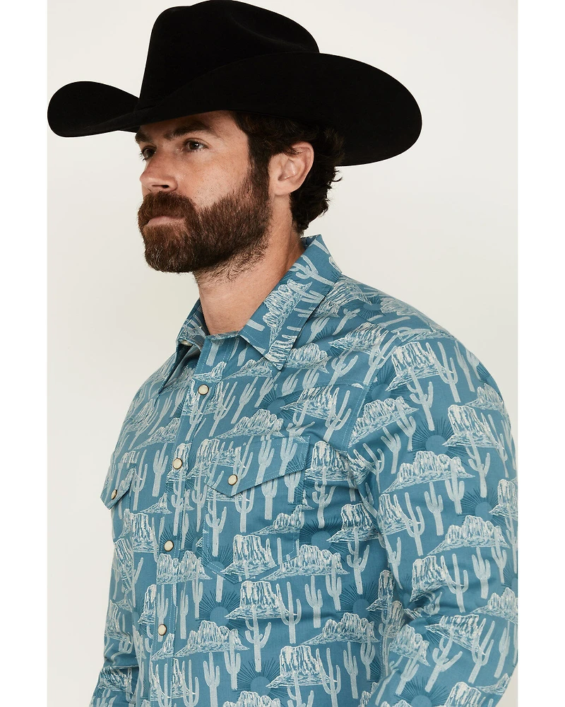 Rock & Roll Denim Men's Cactus Desert Print Long Sleeve Pearl Snap Stretch Western Shirt