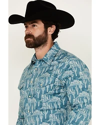 Rock & Roll Denim Men's Cactus Desert Print Long Sleeve Pearl Snap Stretch Western Shirt