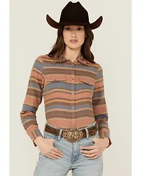 Shyanne Women's Serape Striped Print Long Sleeve Snap Flannel Shirt