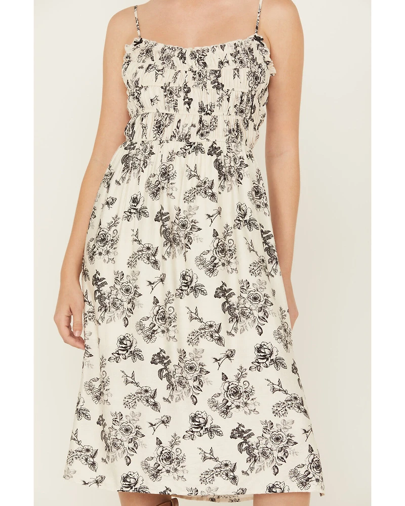 Wild Moss Women's Floral Print Smocked Midi Dress