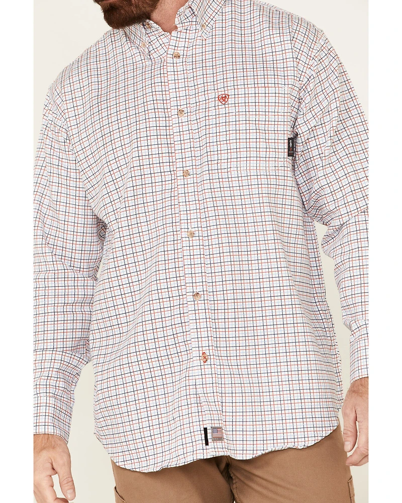 Ariat Men's FR Tattersall Plaid Print Long Sleeve Button-Down Work Shirt - Tall