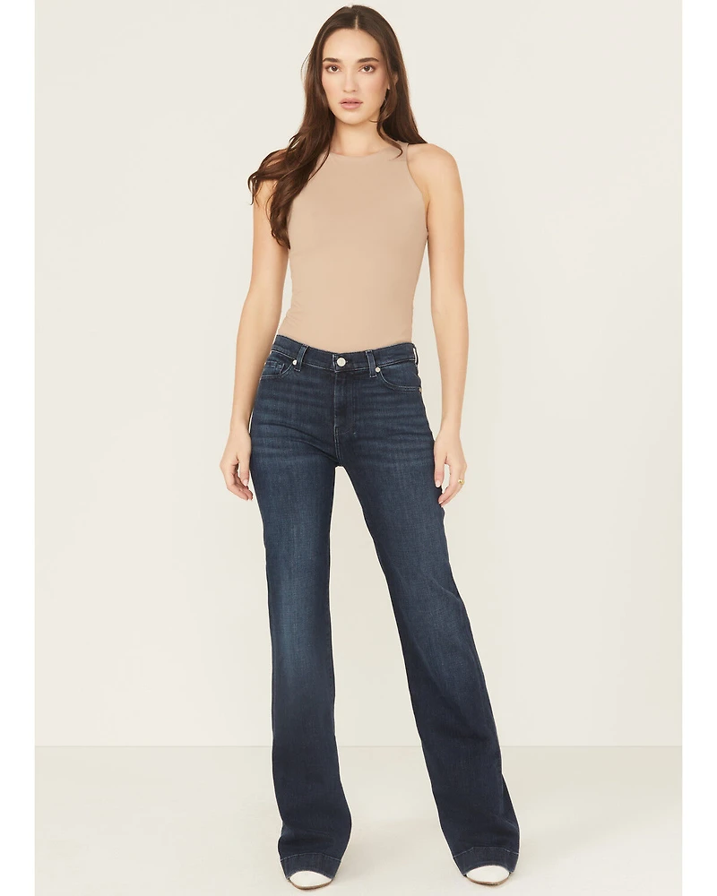 7 For All Mankind Women's Dark Wash Baltimora High Rise Studded Trouser Stretch Denim Jeans
