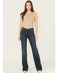 7 For All Mankind Women's Dark Wash Baltimora High Rise Studded Trouser Stretch Denim Jeans