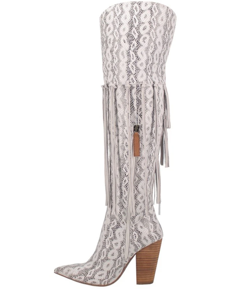 Dingo Women's Kitty Kat Snake Print Fringe Tall Western Boot - Round Toe
