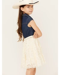 Sugar California Girls' Belted Denim Lace Mini Dress