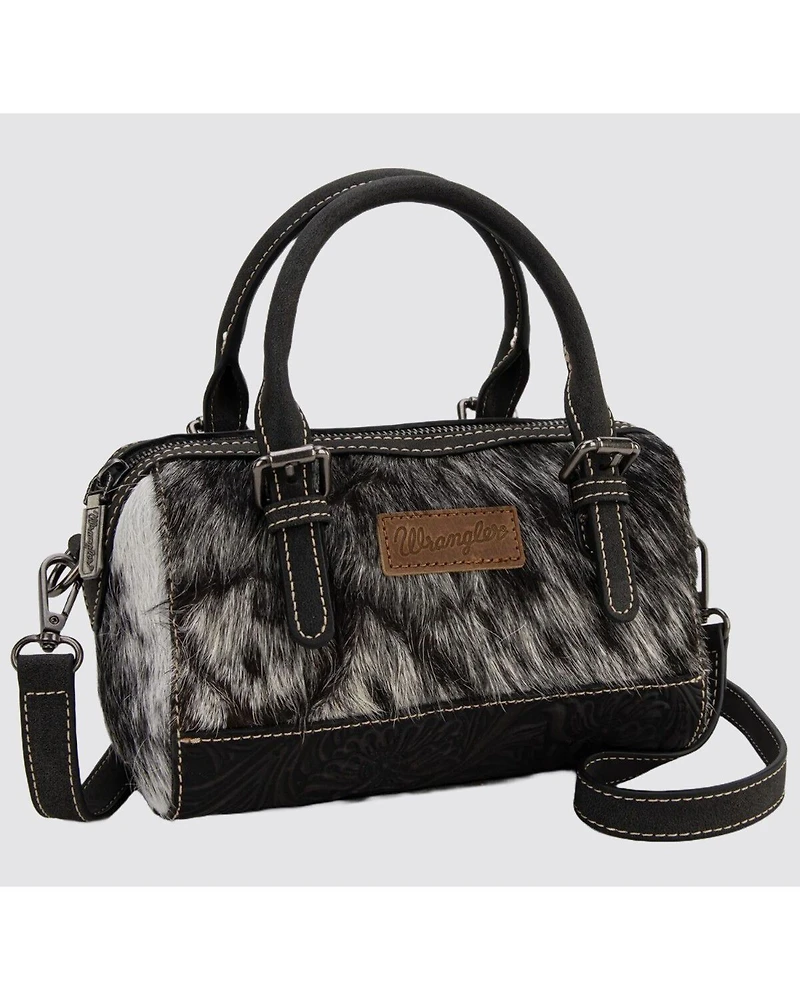 Wrangler Women's Genuine Cowhide Tooled Barrel Crossbody Bag