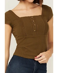 Shyanne Women's Square Neck Green Pointelle Top