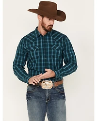 Moonshine Spirit Men's Bayou Plaid Print Long Sleeve Western Snap Shirt