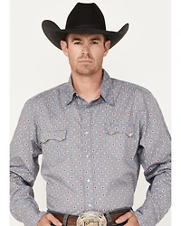 Roper Men's Large Geo Print Long Sleeve Pearl Snap Shirt