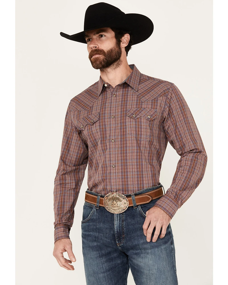 Cody James Men's Mountain Plaid Print Long Sleeve Snap Western Shirt