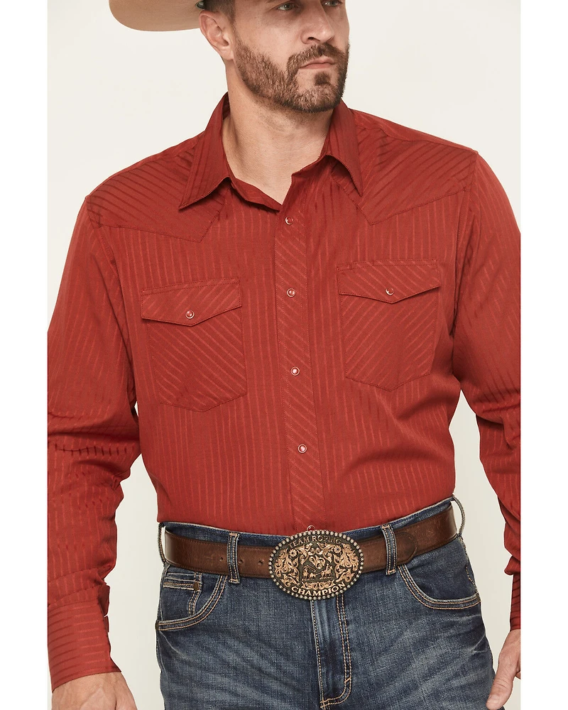 Wrangler Men's Tonal Striped Long Sleeve Pearl Snap Western Shirt