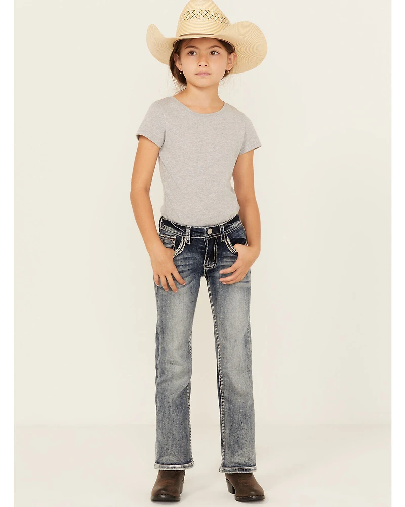 Grace LA Little Girls' Light Wash Horseshoe Floral Bootcut Denim Jeans