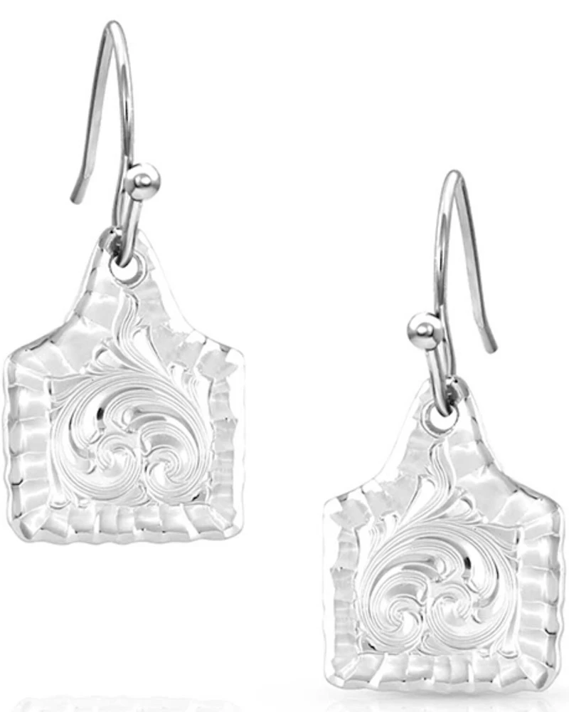 Montana Silversmiths Women's Chiseled Cow Tag earrings