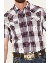 Cody James Men's Dog Southwestern Dobby Plaid Print Short Sleeve Western Snap Shirt