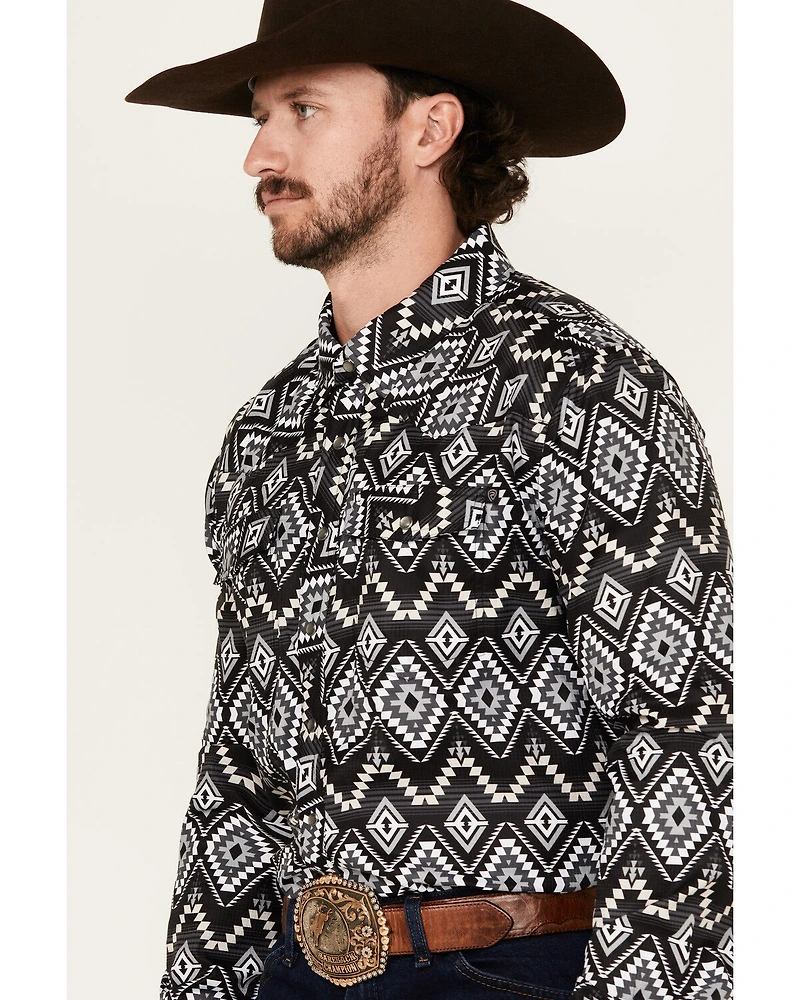 Rock & Roll Denim Men's Tek Southwestern Print Long Sleeve Pearl Snap Western Shirt