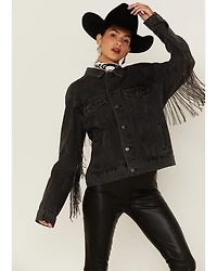The Andy Jacket by DanielXDiamond: Women's Gray Denim With Gunmetal Fringe