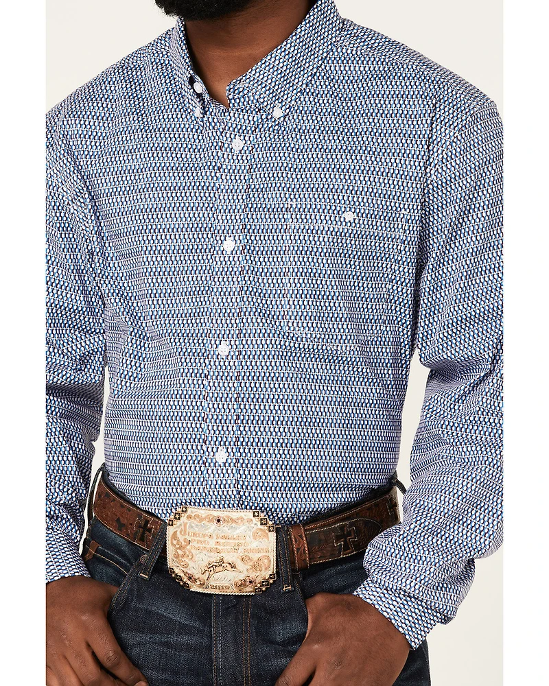 RANK 45® Men's Compete Geo Print Long Sleeve Button Down Western Shirt