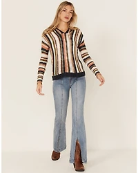 Panhandle Women's Striped Boho Hooded Sweater