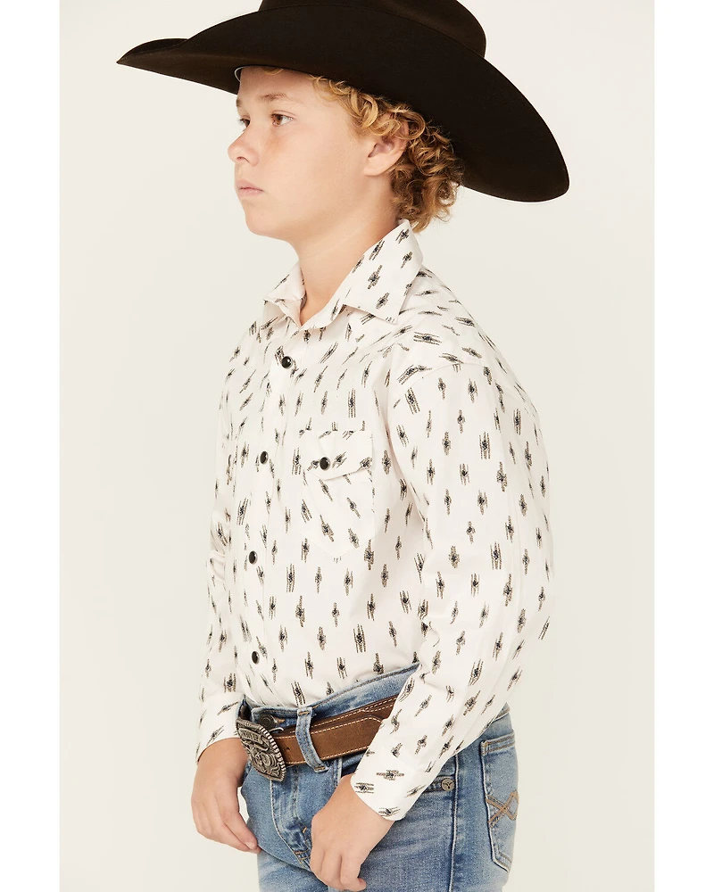 Rock & Roll Denim Boys' Abstract Geo Print Long Sleeve Snap Stretch Western Shirt