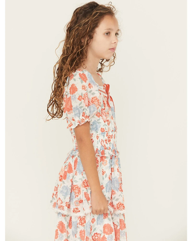 Ash & Violet Girls' Floral Chiffon Dot Short Sleeve Mini Dress