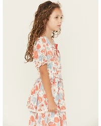 Ash & Violet Girls' Floral Chiffon Dot Short Sleeve Mini Dress