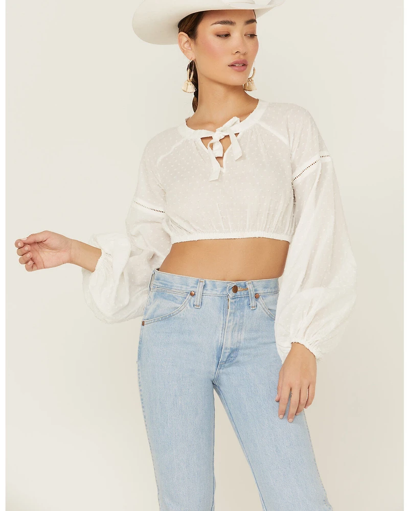 Shyanne Women's Swiss Dot Keyhole Crop Top