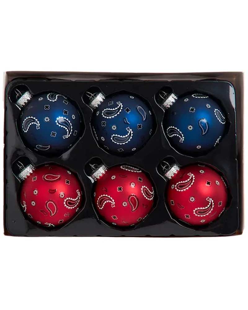 Kurt Adler Glass Bandana Style Ball Ornament Set - 6 Piece