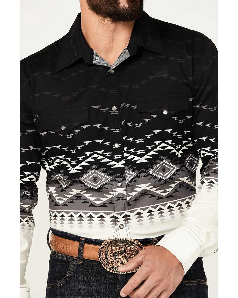Rock & Roll Denim Men's Southwestern Print Long Sleeve Snap Stretch Western Shirt