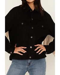 The Harley Jacket by DanielXDiamond: Women's Black Denim with Gold Fringe